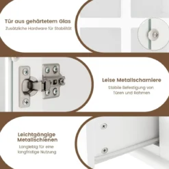 Bücherregal mit Türen aus gehärtetem Glas verstellbarem Regal Schublade & Kippschutz-Sets Weiß