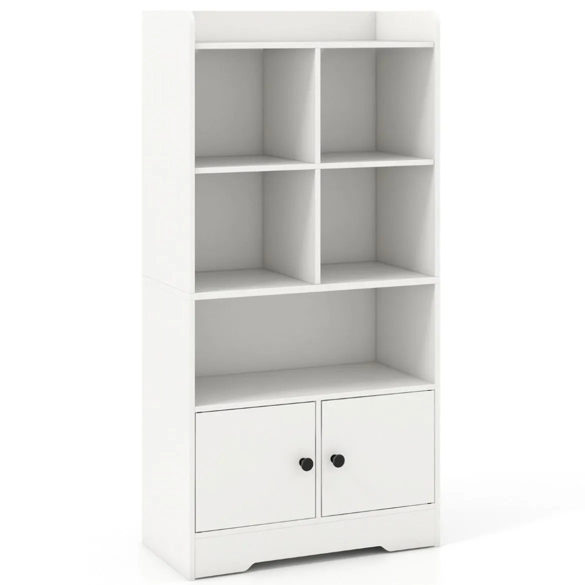 Bücherregal mit 2 Türen & 5 Fächern Bücherschrank Weiß aus Holz 60 x 29,5 x 120 cm