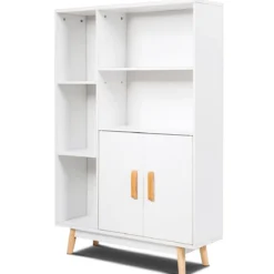 Bücherregal mit Türen und offenes Fächern Bücherschrank Sideboard Kommode Standregal 80 x 24 x 119 cm Weiß