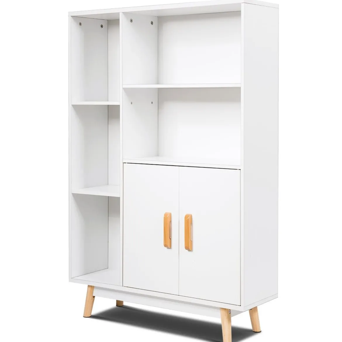 Bücherregal mit Türen und offenes Fächern Bücherschrank Sideboard Kommode Standregal 80 x 24 x 119 cm Weiß