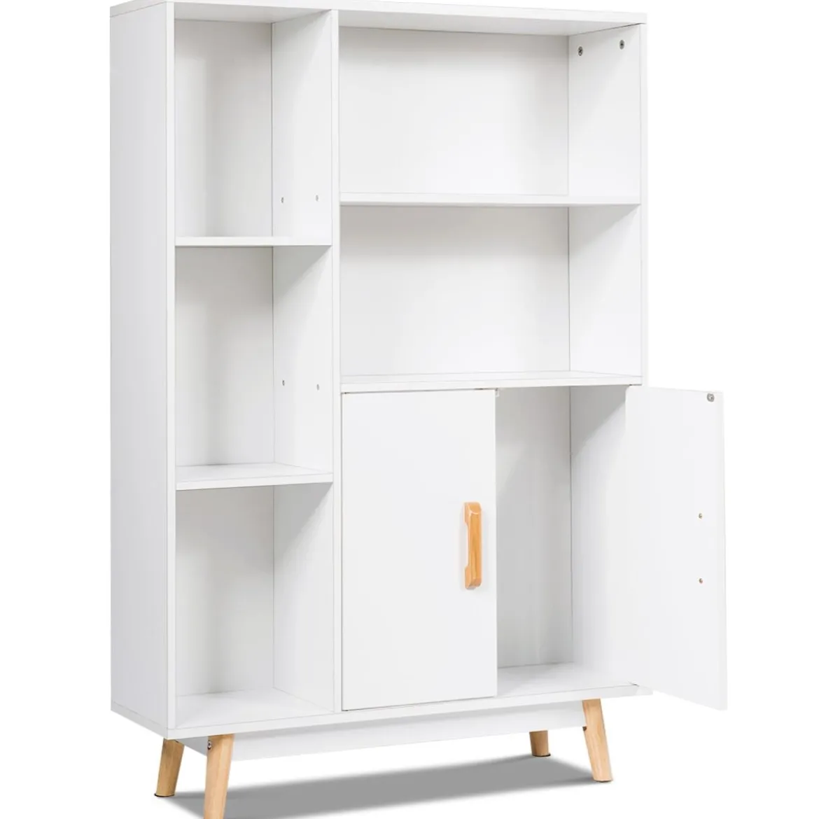 Bücherregal mit Türen und offenes Fächern Bücherschrank Sideboard Kommode Standregal 80 x 24 x 119 cm Weiß