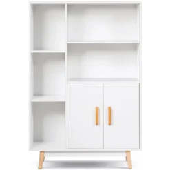 Bücherregal mit Türen und offenes Fächern Bücherschrank Sideboard Kommode Standregal 80 x 24 x 119 cm Weiß
