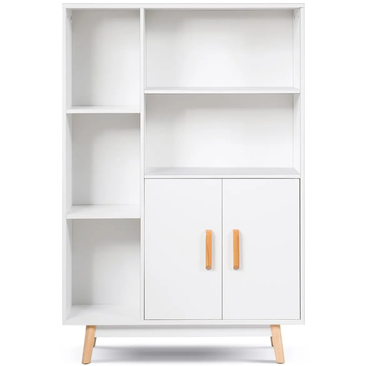 Bücherregal mit Türen und offenes Fächern Bücherschrank Sideboard Kommode Standregal 80 x 24 x 119 cm Weiß