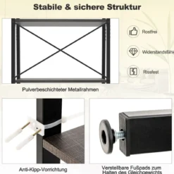 Bücherregal Regal mit 4 Ebenen Leiterregal Holz mit Kippsicherungen & verstellbaren Fußpolstern Dunkelbraun
