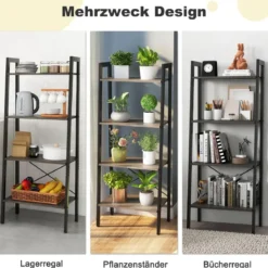 Bücherregal Regal mit 4 Ebenen Leiterregal Holz mit Kippsicherungen & verstellbaren Fußpolstern Dunkelbraun
