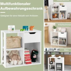 Bücherregal Regal Würfelregal mit Schublade und 3 Fächern Büroregal Holz Weiß 60 x 30 x 53 cm