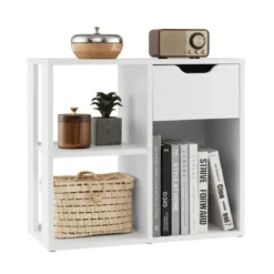Bücherregal Regal Würfelregal mit Schublade und 3 Fächern Büroregal Holz Weiß 60 x 30 x 53 cm