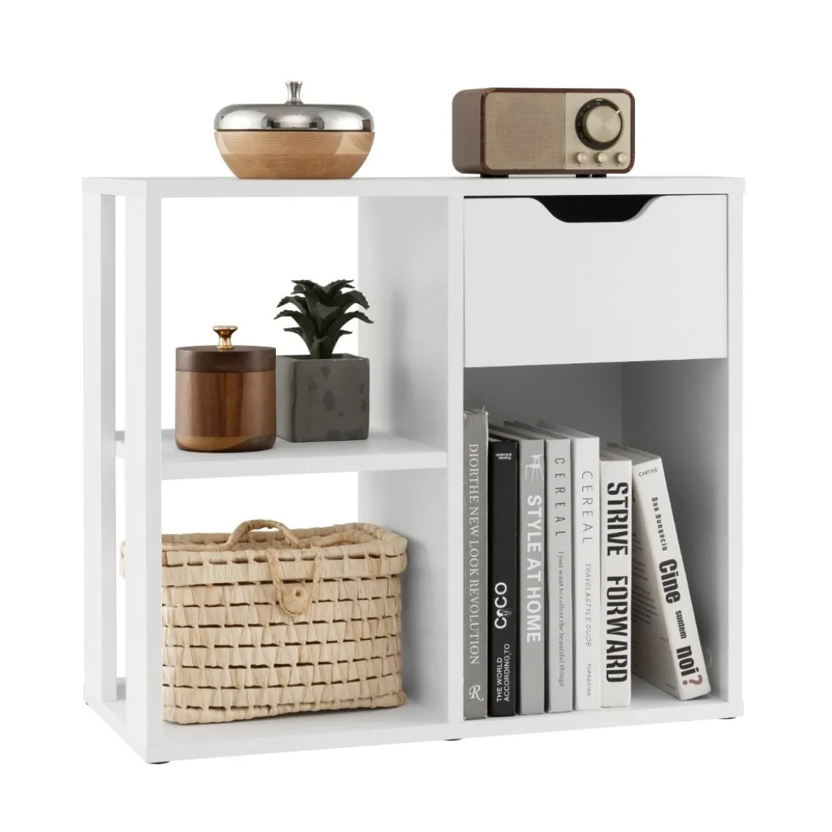 Bücherregal Regal Würfelregal mit Schublade und 3 Fächern Büroregal Holz Weiß 60 x 30 x 53 cm