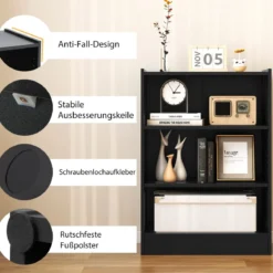 Bücherregal Standregal mit 3 Fächern Regal mit verstellbaren Regalen Schwarz 50 x 30 x 75 cm