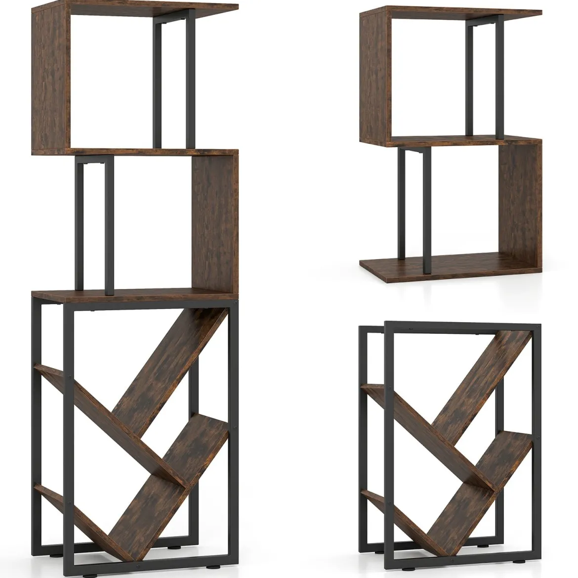 Bücherregal Standregal mit 3 offenen Ebenen & baumförmiges Regal platzsparendes Eckregal 39,5 x 25 x 122cm Rustikales Braun