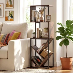 Bücherregal Standregal mit 3 offenen Ebenen & baumförmiges Regal platzsparendes Eckregal 39,5 x 25 x 122cm Rustikales Braun