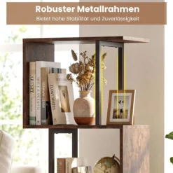 Bücherregal Standregal mit 3 offenen Ebenen & baumförmiges Regal platzsparendes Eckregal 39,5 x 25 x 122cm Rustikales Braun
