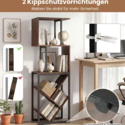 Bücherregal Standregal mit 3 offenen Ebenen & baumförmiges Regal platzsparendes Eckregal 39,5 x 25 x 122cm Rustikales Braun