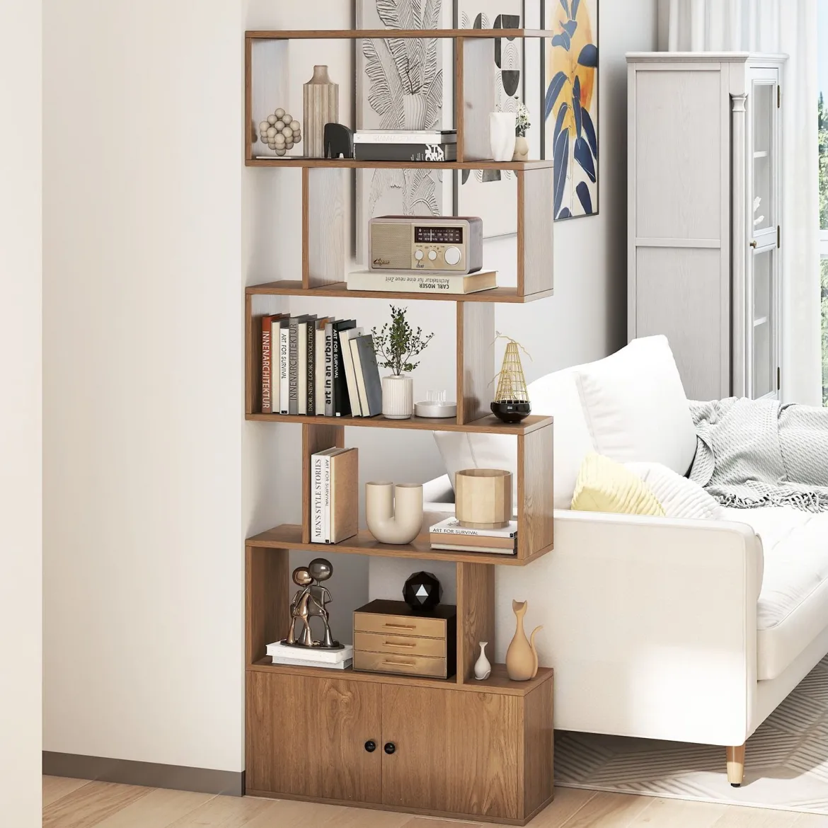 Bücherregal Standregal mit Türen 183 x 70 x 23 cm Raumteiler Regal mit 5 Ebene