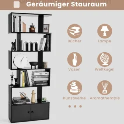 Bücherregal Standregal mit Türen 183 x 70 x 23 cm Raumteiler Regal mit 5 Ebene
