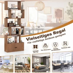 Bücherregal Standregal mit Türen 183 x 70 x 23 cm Raumteiler Regal mit 5 Ebene