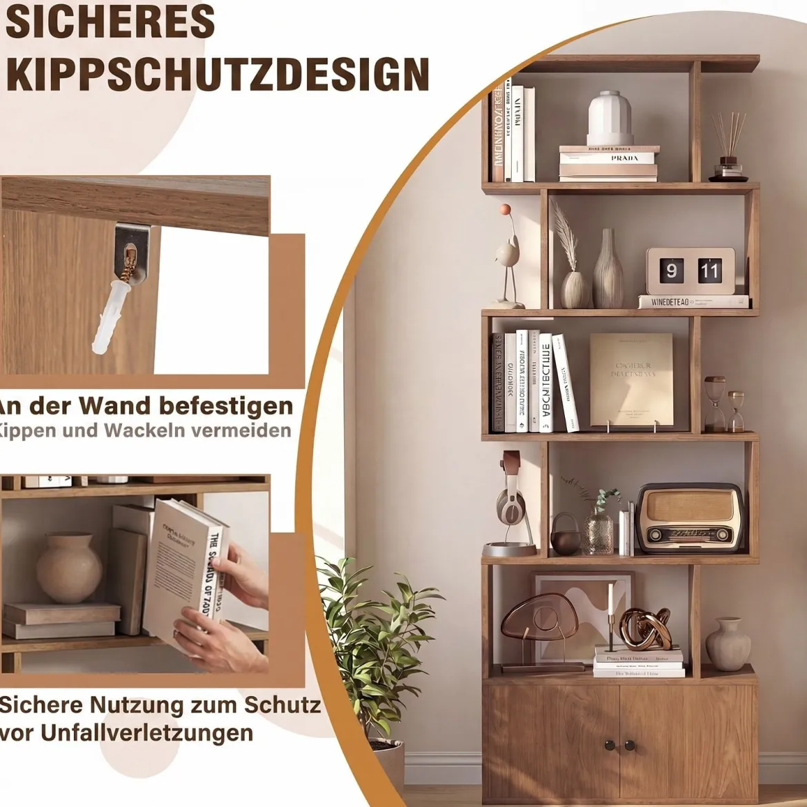Bücherregal Standregal mit Türen 183 x 70 x 23 cm Raumteiler Regal mit 5 Ebene