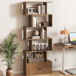 Bücherregal Standregal mit Türen 183 x 70 x 23 cm Raumteiler Regal mit 5 Ebene