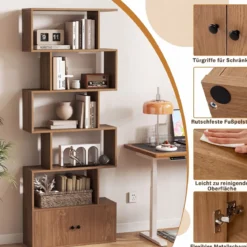 Bücherregal Standregal mit Türen 183 x 70 x 23 cm Raumteiler Regal mit 5 Ebene