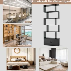 Bücherregal Standregal mit Türen 183 x 70 x 23 cm Raumteiler Regal mit 5 Ebene