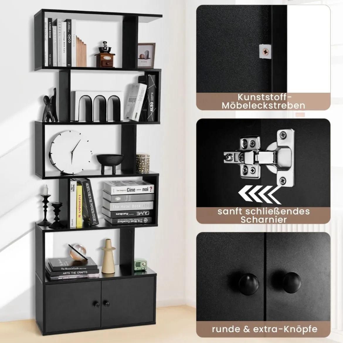 Bücherregal Standregal mit Türen 183 x 70 x 23 cm Raumteiler Regal mit 5 Ebene