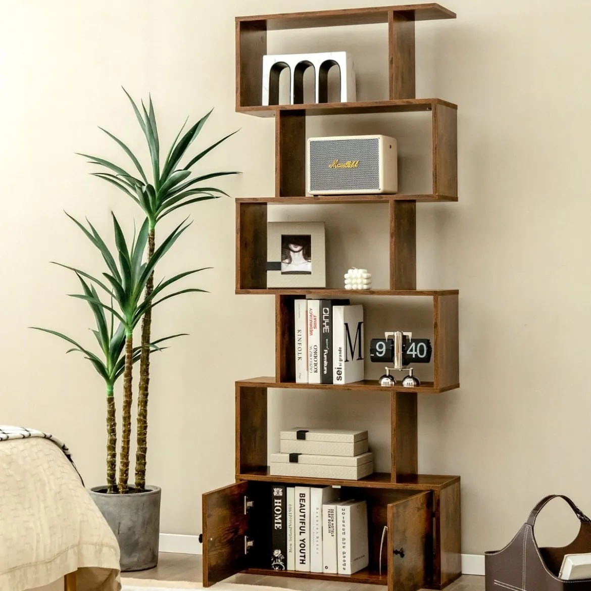 Bücherregal Standregal mit Türen 183 x 70 x 23 cm Raumteiler Regal mit 5 Ebene