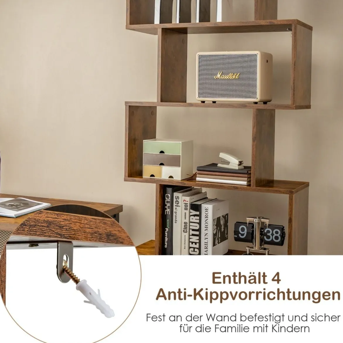 Bücherregal Standregal mit Türen 183 x 70 x 23 cm Raumteiler Regal mit 5 Ebene