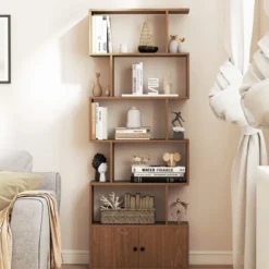 Bücherregal Standregal mit Türen 183 x 70 x 23 cm Raumteiler Regal mit 5 Ebene