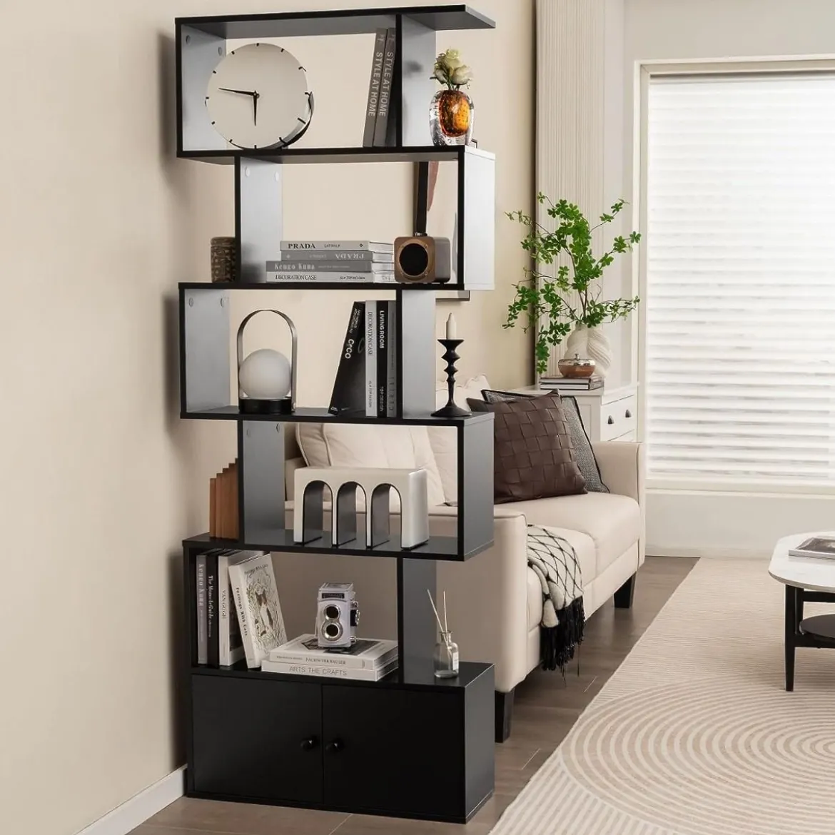 Bücherregal Standregal mit Türen 183 x 70 x 23 cm Raumteiler Regal mit 5 Ebene