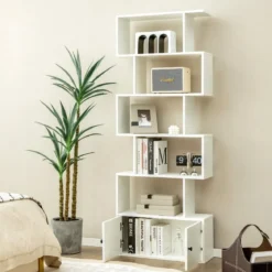 Bücherregal Standregal mit Türen 183 x 70 x 23 cm Raumteiler Regal mit 5 Ebene