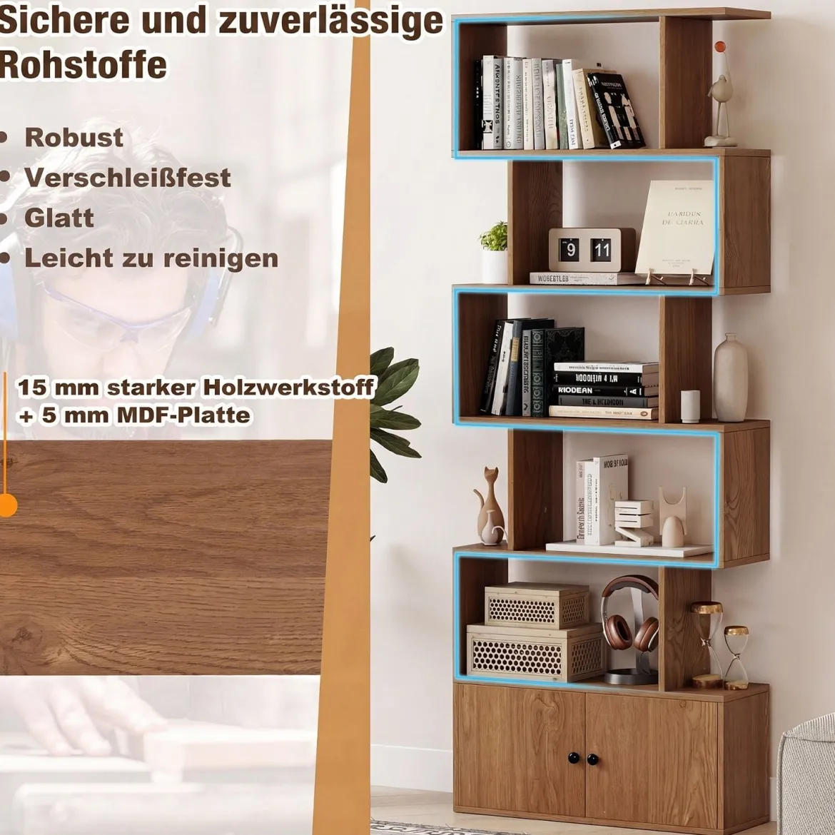 Bücherregal Standregal mit Türen 183 x 70 x 23 cm Raumteiler Regal mit 5 Ebene
