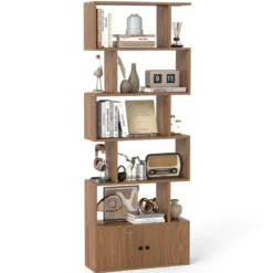Bücherregal Standregal mit Türen 183 x 70 x 23 cm Raumteiler Regal mit 5 Ebene