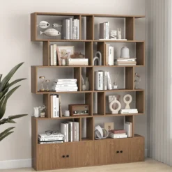 Bücherregal Standregal mit Türen 183 x 70 x 23 cm Raumteiler Regal mit 5 Ebene