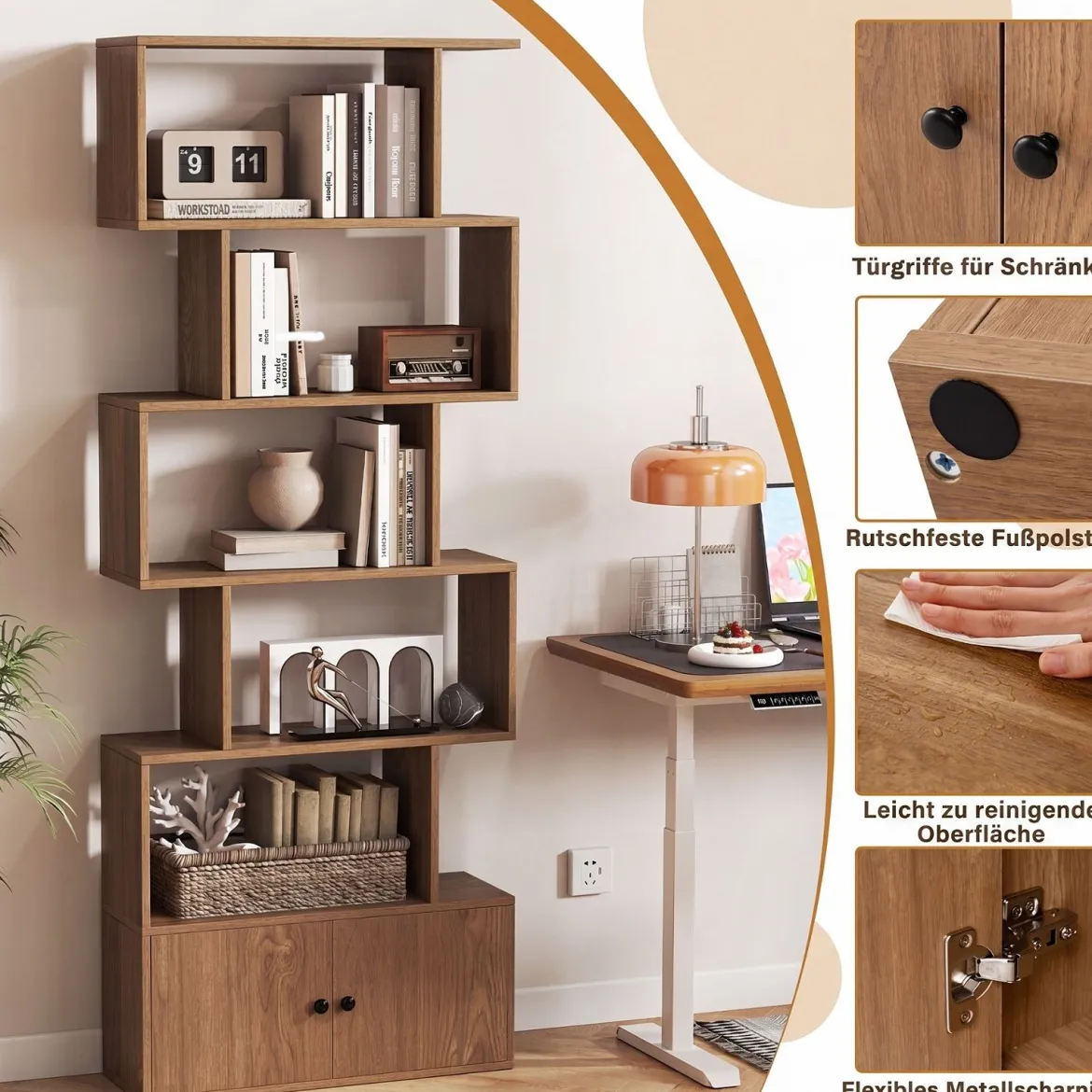 Bücherregal Standregal mit Türen 183 x 70 x 23 cm Raumteiler Regal mit 5 Ebene