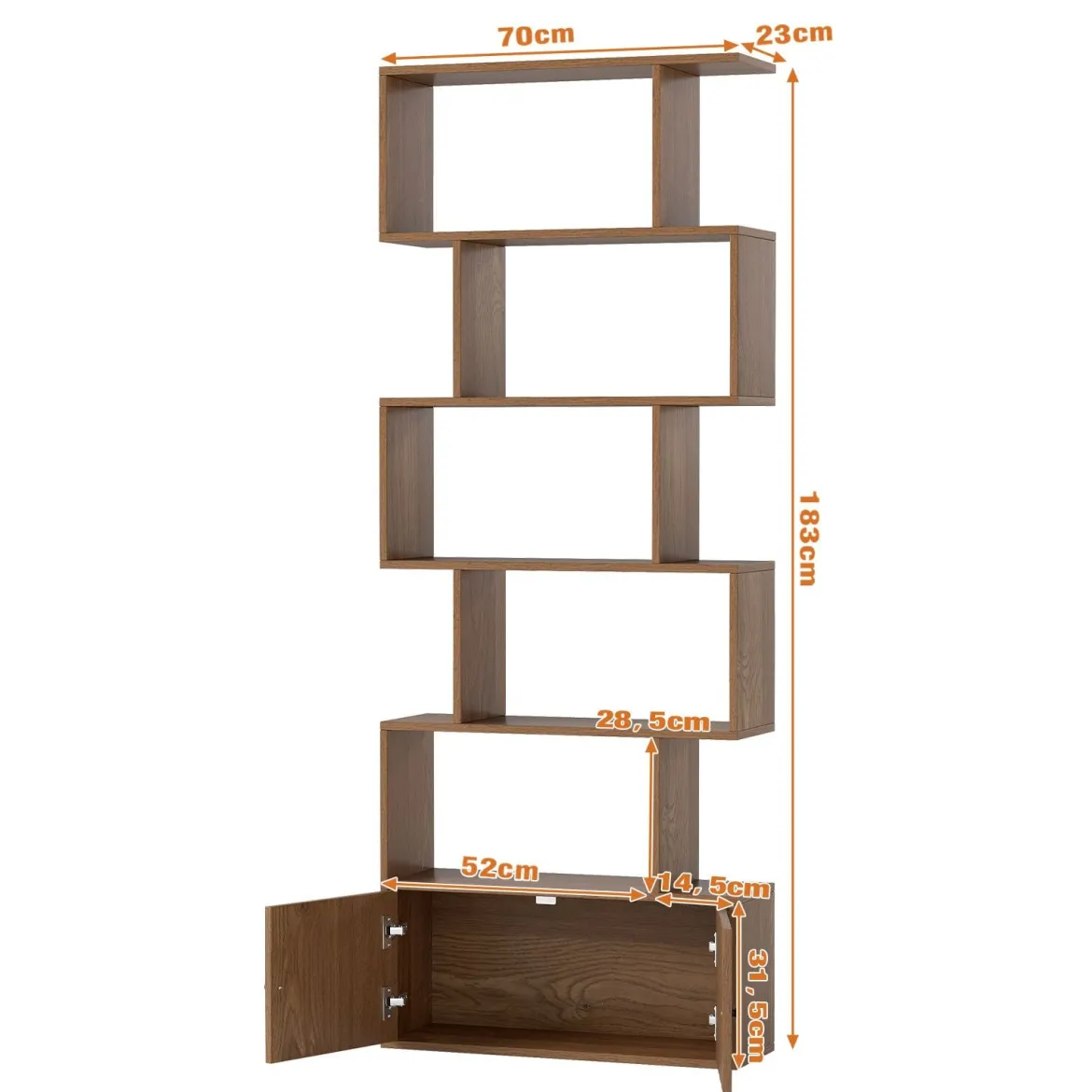 Bücherregal Standregal mit Türen 183 x 70 x 23 cm Raumteiler Regal mit 5 Ebene