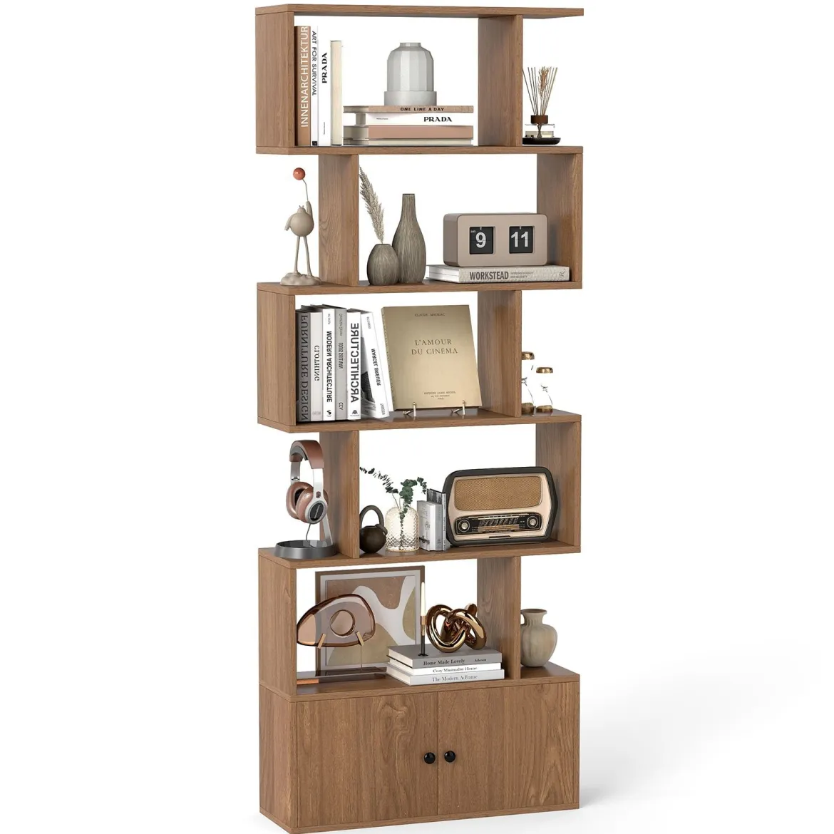 Bücherregal Standregal mit Türen 183 x 70 x 23 cm Raumteiler Regal mit 5 Ebene