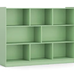 Bücherregal 3-stöckiger Bücherschrank mit 8 offenen Fächern und 2 Kippsicherungen freistehendes Lagerregal Grün