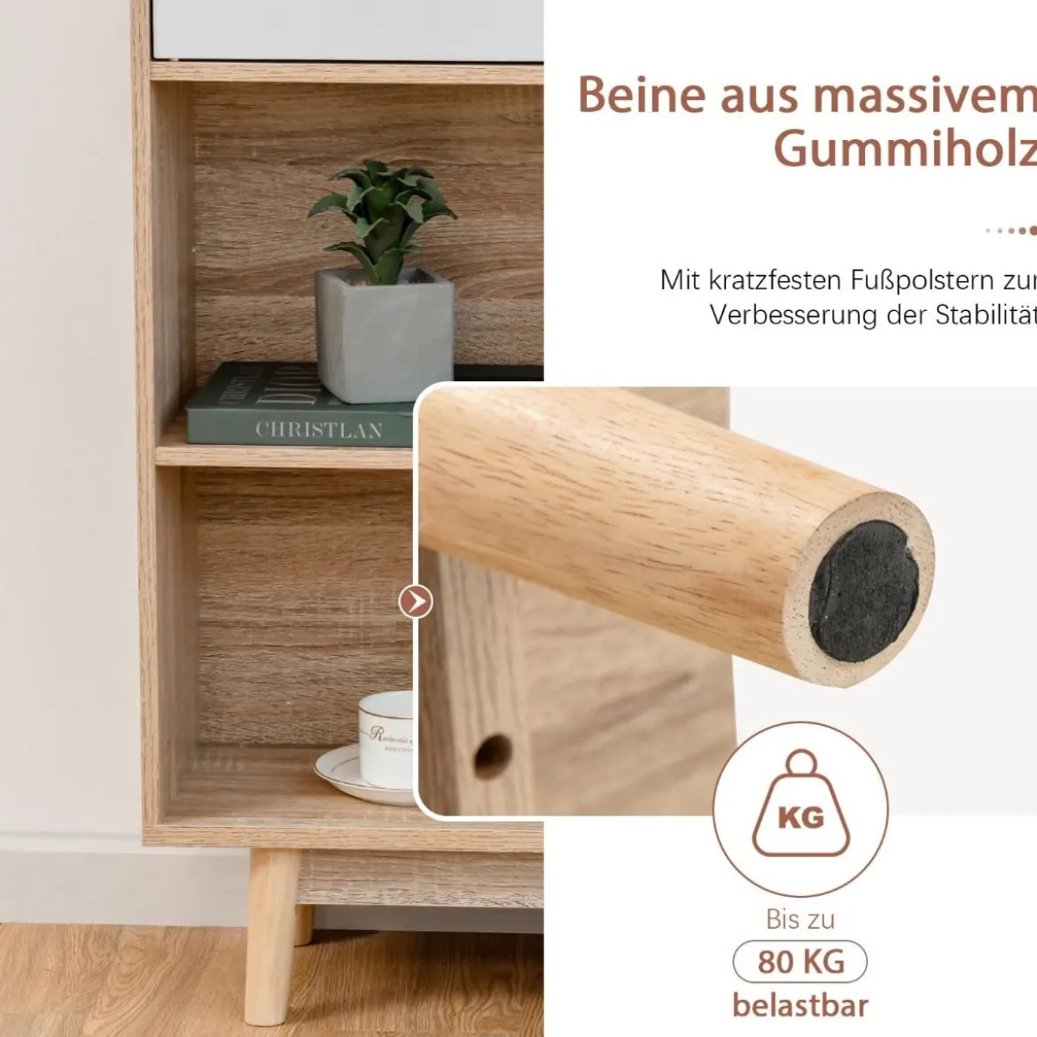 Bücherregal 4-stöckiges Bücherregal mit 2 Türen 4 offene Regale 80 x 24 x 120 cm Weiß