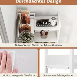 Bücherregal 5 Stöckiges L-Form Eckregal aus Holz mit Erhöhten Seitenkanten 72 x 69 x 167 cm Weiß