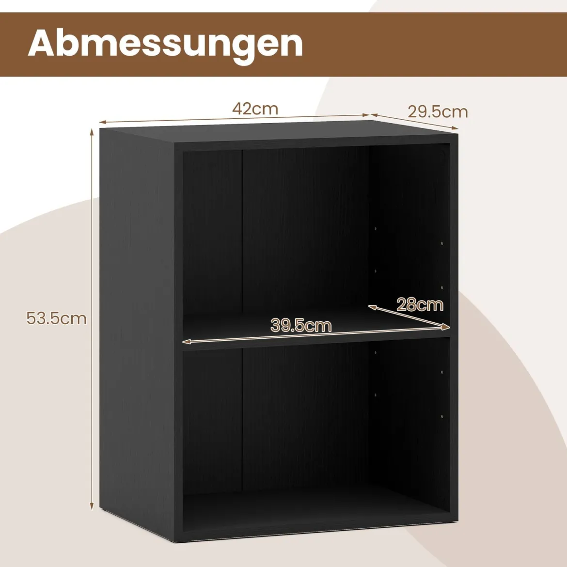 Bücherregal 2-stöckiges Regal offenes Aufbewahrungsregal aus Holz Schwarz 42 x 29,5 x 53,5 cm
