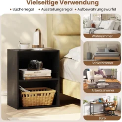 Bücherregal 2-stöckiges Regal offenes Aufbewahrungsregal aus Holz Schwarz 42 x 29,5 x 53,5 cm