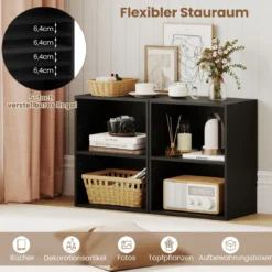 Bücherregal 2-stöckiges Regal offenes Aufbewahrungsregal aus Holz Schwarz 42 x 29,5 x 53,5 cm