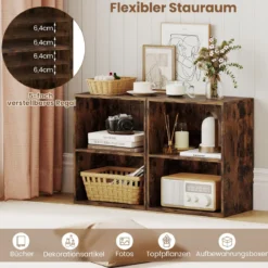 Bücherregal 2-stöckiges Regal offenes Aufbewahrungsregal aus Holz Rustikalbraun 42 x 29,5 x 53,5 cm