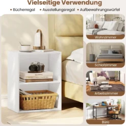 Bücherregal 2-stöckiges Regal offenes Aufbewahrungsregal aus Holz Weiß 42 x 29,5 x 53,5 cm