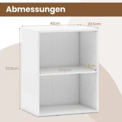Bücherregal 2-stöckiges Regal offenes Aufbewahrungsregal aus Holz Weiß 42 x 29,5 x 53,5 cm