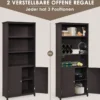Bücherschrank Bücherregal mit Türen & 3 offenen Regalen Standregal Aktenregal Kaffee
