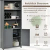 Bücherschrank Bücherregal mit Türen & 3 offenen Regalen Standregal Aktenregal Grau
