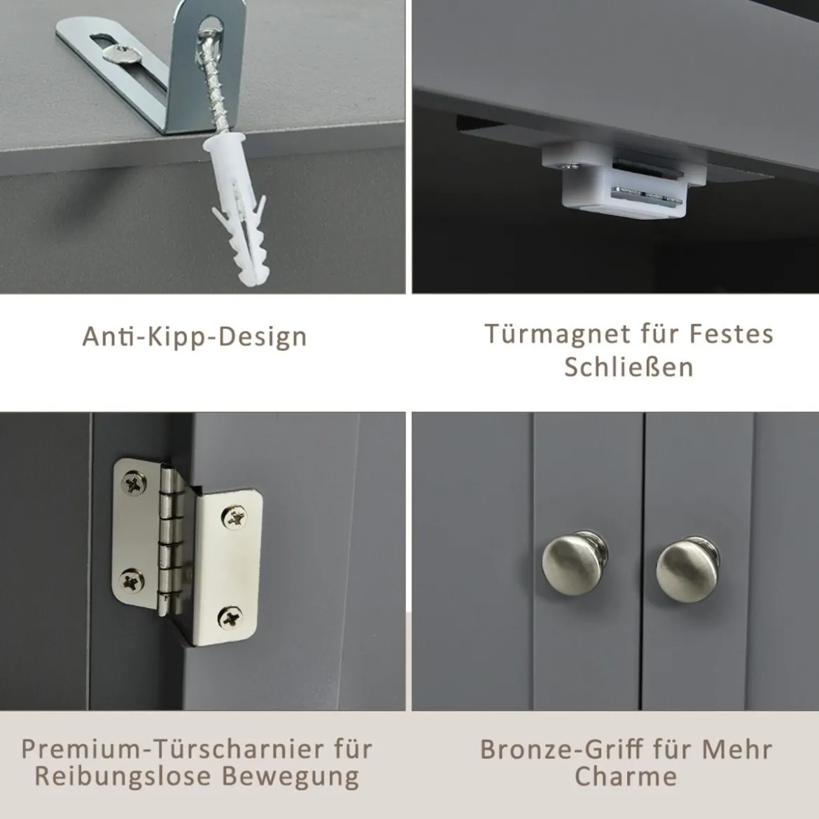 Bücherschrank Bücherregal mit Türen & 3 offenen Regalen Standregal Aktenregal Grau