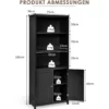 Bücherschrank Bücherregal mit Türen & 3 offenen Regalen Standregal Aktenregal Schwarz