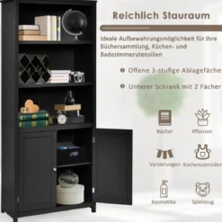 Bücherschrank Bücherregal mit Türen & 3 offenen Regalen Standregal Aktenregal Schwarz